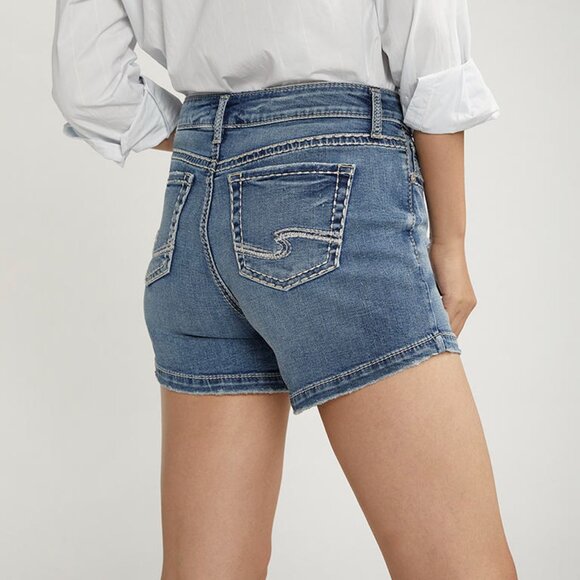 NWT Silver Jeans Mid Rise Elyse Short In Medium Indigo Wash - Picture 5 of 5